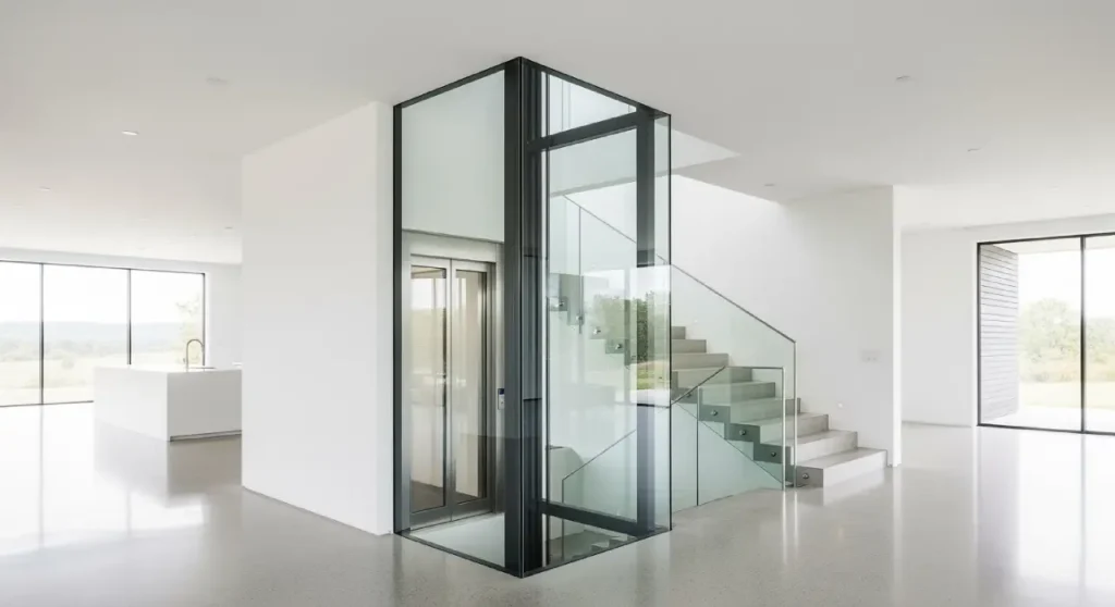 ascensor panoramico en vivienda rectangular